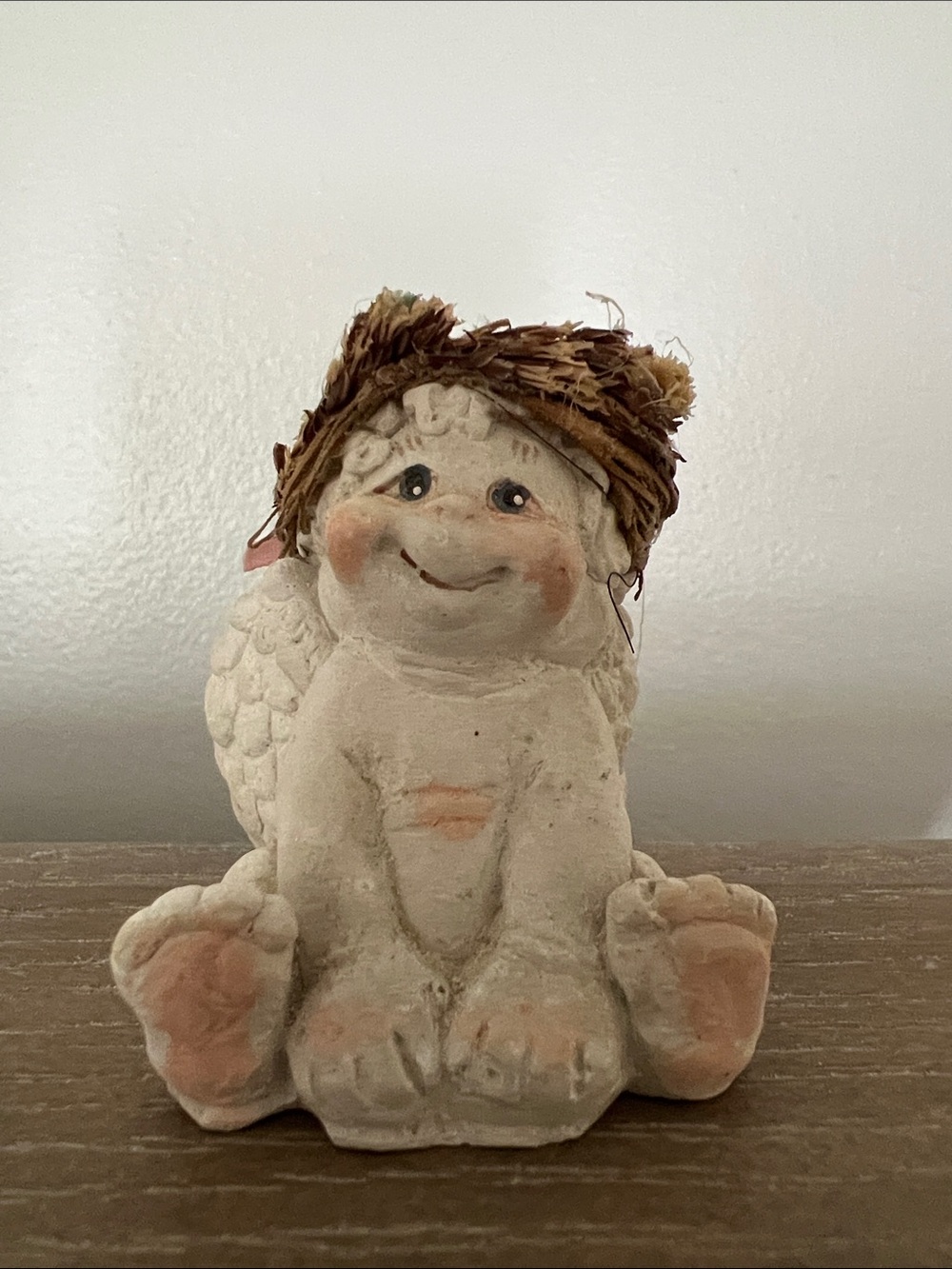 90s Vintage Dreamsicle Collectible Smiling Cream Angel 2in Figurine Signed Art